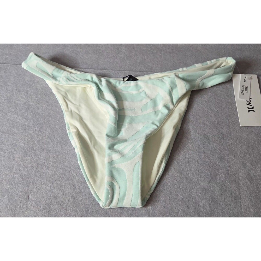 HURLEY Bikini Bottoms Sz XL Mint Green/White Zebra Textured Cheeky Coverage NWT